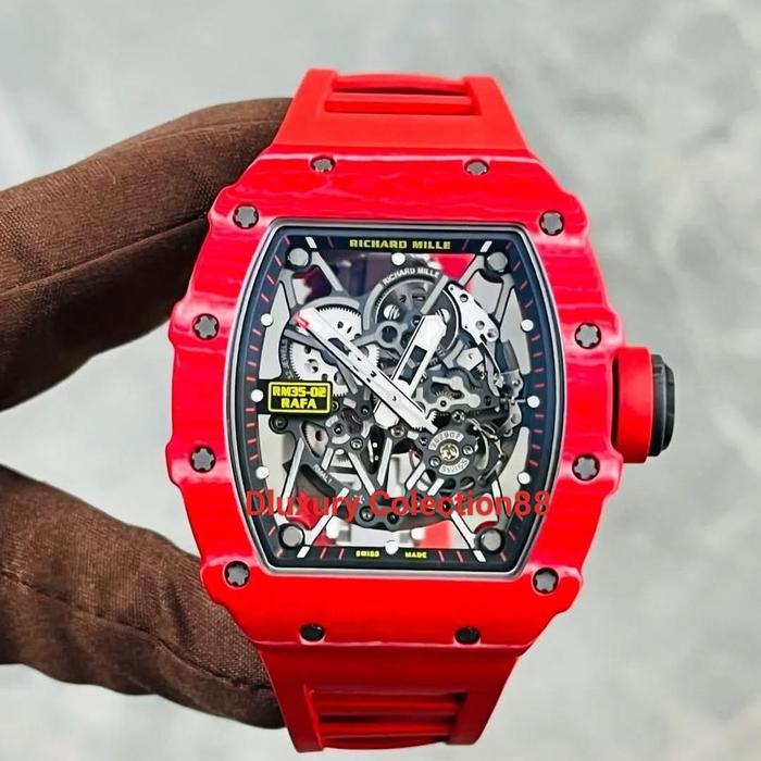 dcRichard Mille RM35-01 Carbon Tranparan Swiss Automatic Movement Red Dial
