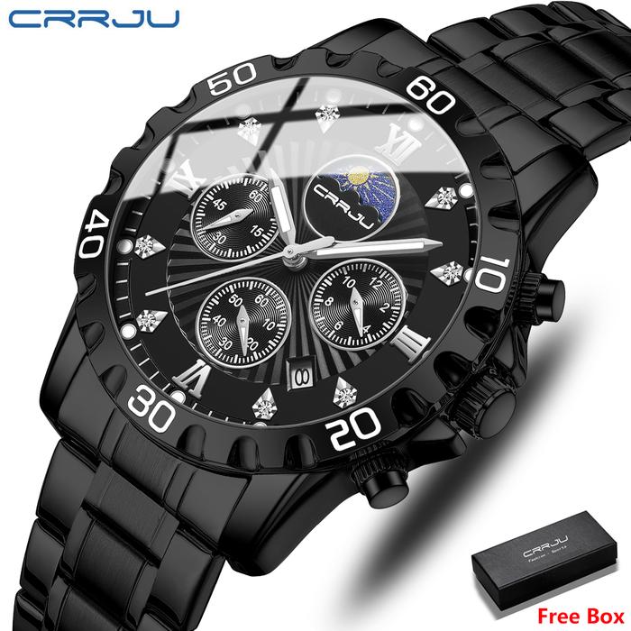 CRRJU Jam Tangan Pria Original Anti Air Bercahaya Kronograf Olahraga