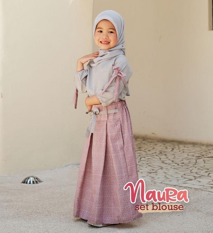 Hooflakids Baju Setelan Stelan Pakaian Anak Perempuan Cewek Tanggung Umur 3 - 12 Tahun Naura Set Blo