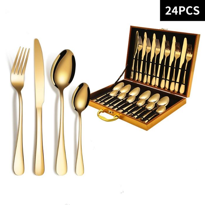 Sendok Cutlery Set Sendok Sultan Makan Set Isi 24 Set Gold Marble Sendok Makan Set Bahan Stainless T