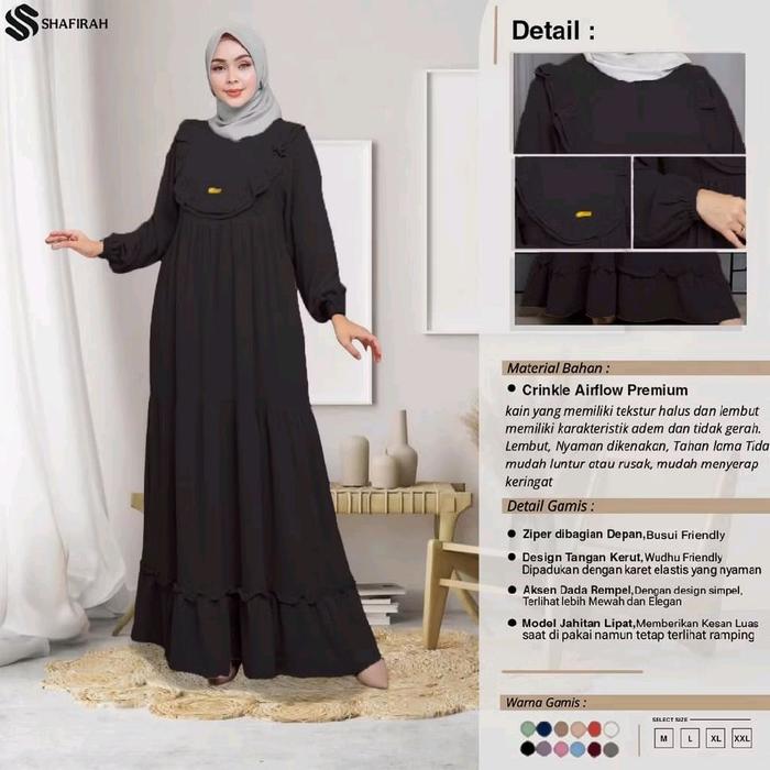 Dress Muslim Rempel - Gamis Rempel Dada - Gamis Rempel Jumbo Crinkle Airflow