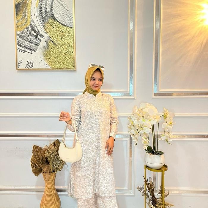 One Set Tunik Rayon Premium Jumbo Rempel Busui Adem Nyaman Atasan Bawahan Wanita Celana Kulot Panjan