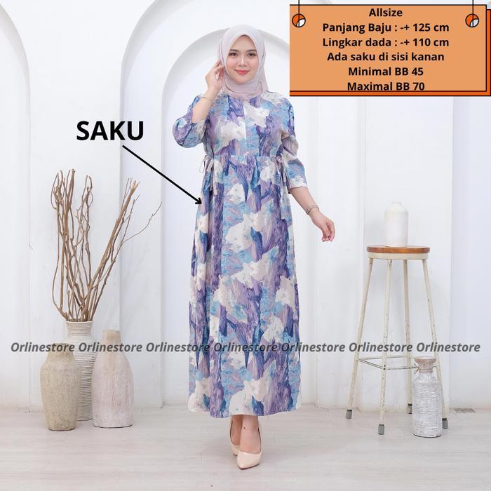 Istimewa Batikatha Daster Miranda Midi Dress Miranda Lengan 3/4 Resleting Depan Kain Rayon Viscose M
