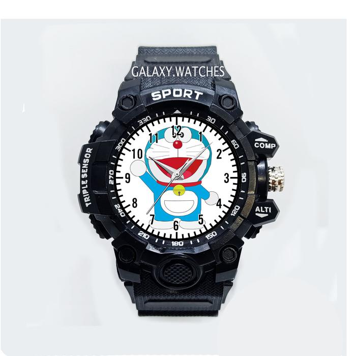 Jam Tangan Anak Sport Hitam Anti Air Karakter Doraemon