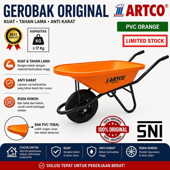 [INSTANT] ARTCO Gerobak Sorong Dorong Pasir Cor Artco Sawit Bak Fiber PVC Orange Oranye Plastik Teba