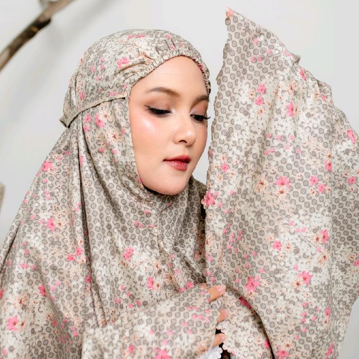 Mukena Traveling Mini Pouch Motif Dagu Lasercut dan resleting Katun Premium Azella Series Printing