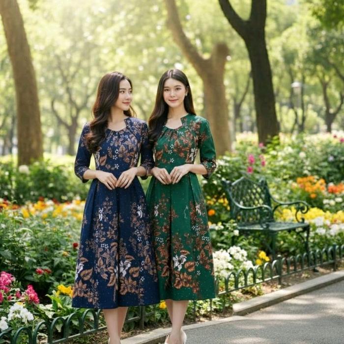Yuna Olshop Dress Batik Jogja Motif Bunga Elegan untuk Wanita Modern
