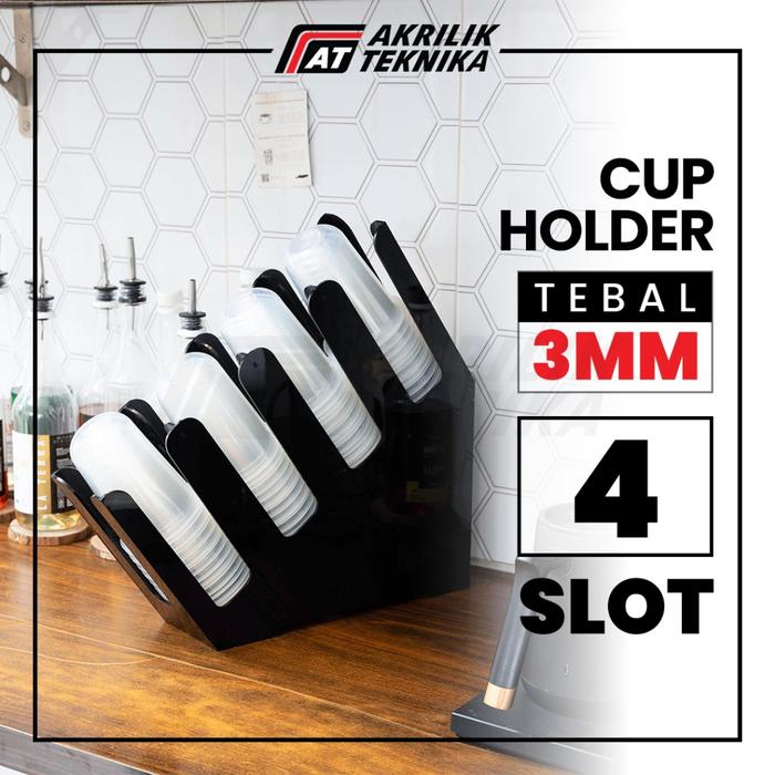 Rak Paper Cup 4 Slot 9,4cm / Dispenser Organizer Cafe / Rak Kopi Akrilik