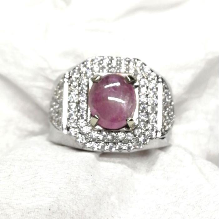 (PROMO) UNHEATED 2.41 CT STAR RUBY BURMA + MEMO ALPAKA MIKROSETTING MENS RING