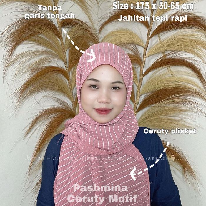Pashmina Ceruty Plisket Motif Garis