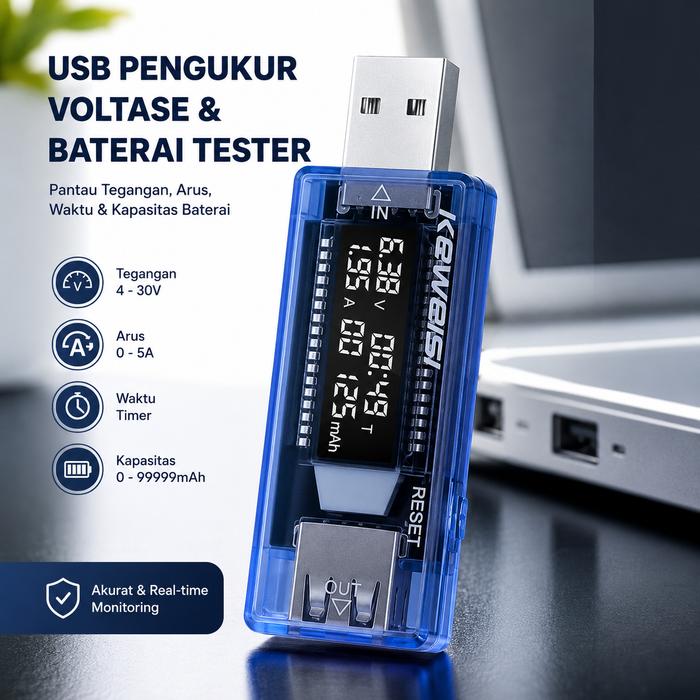 Mutiaramall - USB Voltage Tester | Pengukur Tegangan USB | Battery Tester