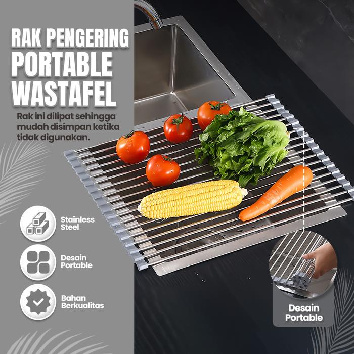 Rak Tiris Stainless Steel Tirai Tiris Lipat Tiriskan/talenan/rak kukusan/piring buah serbaguna