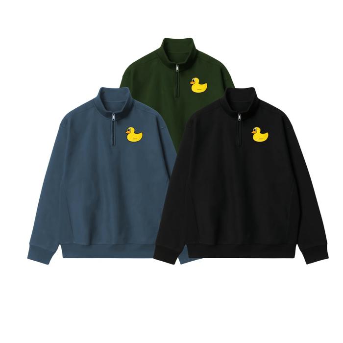 Halfzipper Rugby Basic Unisex Fleece Tebal / Sweater Kerah Zipper Logo Sablon Print Pancoat / Sweats