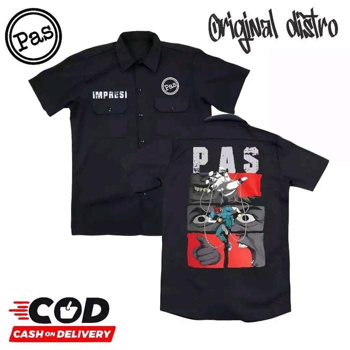 KEMEJA PENDEK PDH MUSIK DISTRO OFFICIAL CREW PAS BAND IMPRESI/PSYCO.ID/PAS.20 TERBARU Twill Hitam