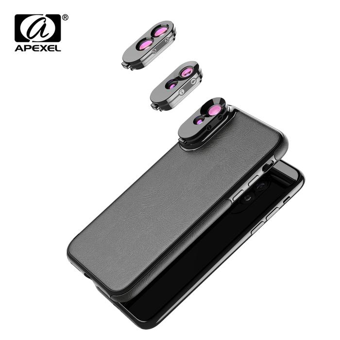 APEXEL Dual Lens Mobile Phone Camera Lens Kit Fisheye Lens Wide Angle