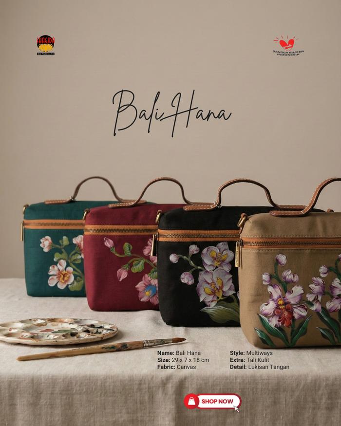 SHAGIDA Tas Kanvas Lukis Bali Hana Bag SHAGIDA Souvenir & Oleh - oleh Khas Bali Ukuran 29 x 7 x 18 c
