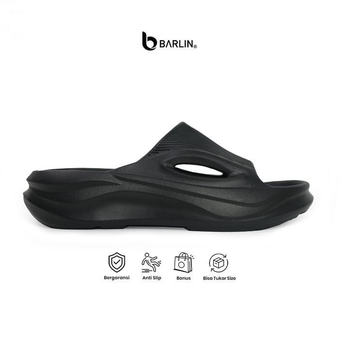 Barlin Mova Black - Sandal Pria Recovery Nyaman Ringan Sol Phylon Hitam Support Pemulihan Anti Slip 