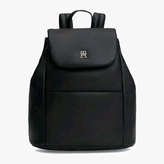 Tommy Hilfiger TH Monogram Flap Backpack Original Tas Ransel Wanita - Black
