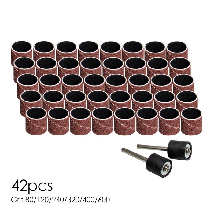 42pcs Nails Sanding Band Sleeves & Drum Kit 3.2mm Mandrels Dreml Mini
