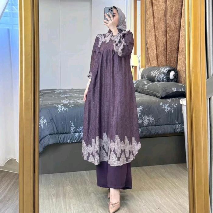 One Set Azkiya Mat Rayon Premium Celana Crincle Airflow Setelan Wanita Kekinian Ootd Kondangan Terba