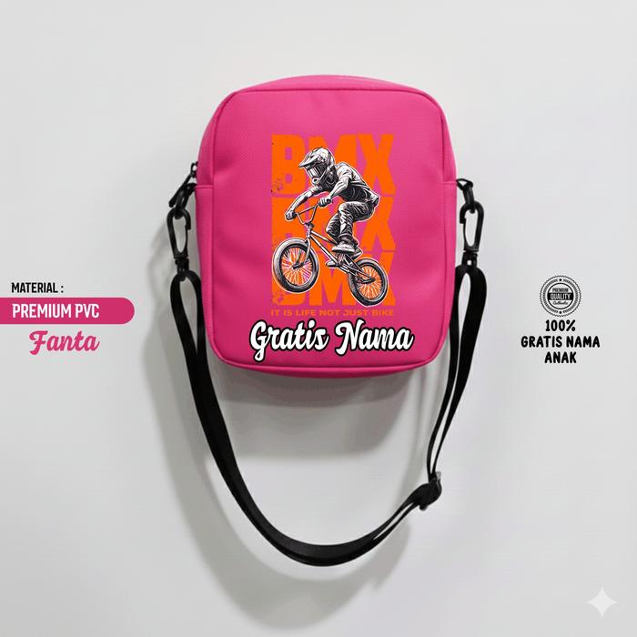ARRAJstore Tas Selempang Anak Sekolah TK SD SMP - Gambar BMX New Custom Nama Anak keren dan Santai
