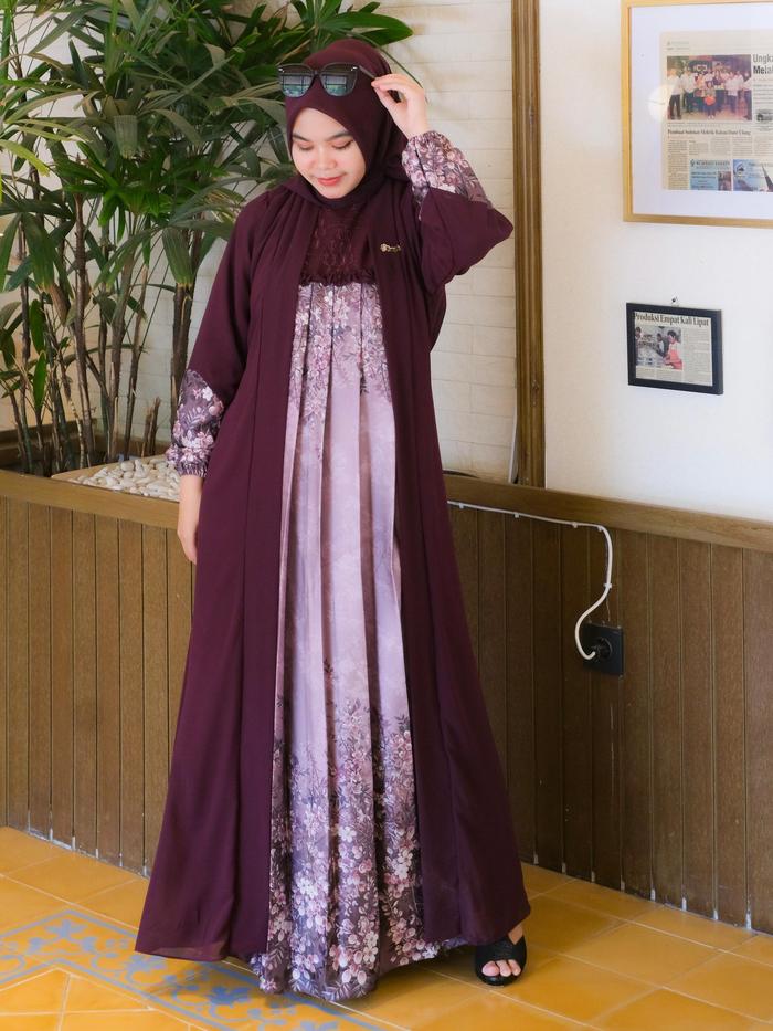 Arnufi - Gamis Ceruty Combi Silky Bunga Arsyana V10 gamis wanita, gamis muslimah, baju gamis wanita,