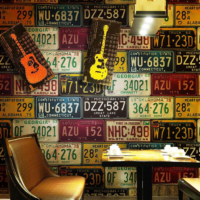 Creative Industrial Style 3D PVC Wallpaper Car License Plate Iron