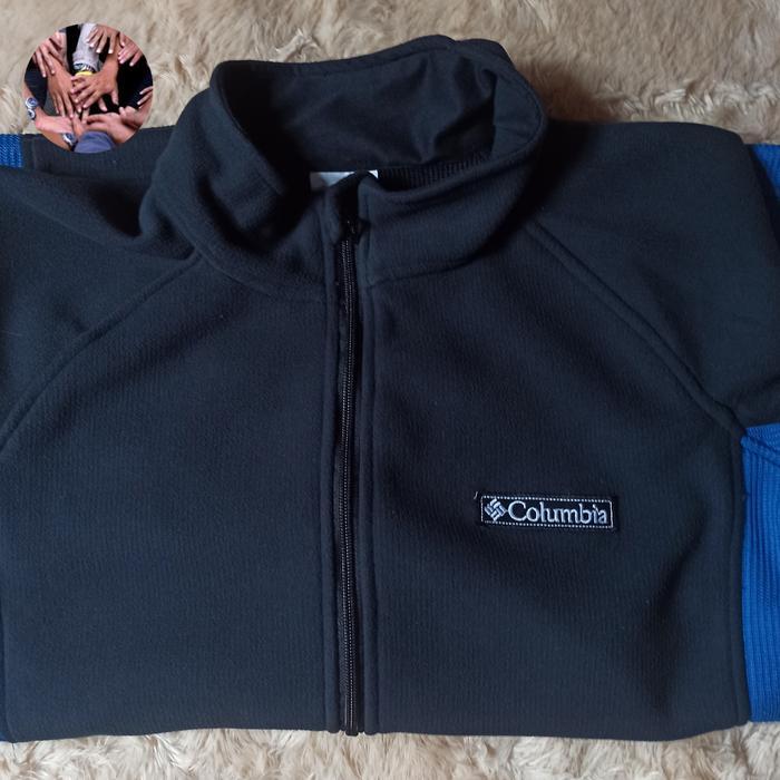jaket columbia warna hitam samping biru