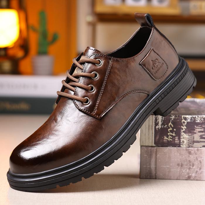 Sepatu kulit kasual formal untuk pria, sepatu bot Martin bertumit rendah, cocok untuk bekerja, ke ka