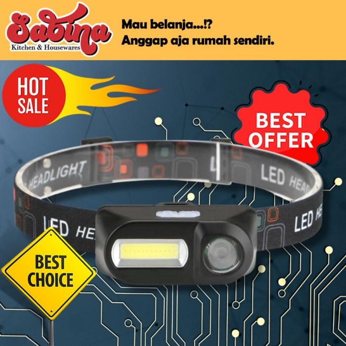 Headlamp LED Lampu Senter Kepala Flashlight Headlight 3 Modes COB