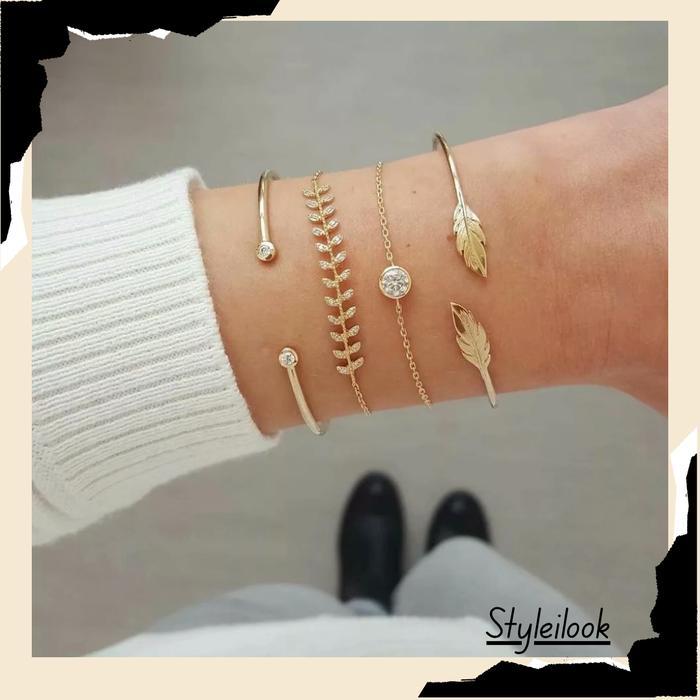 κ€STYκ€ FA128 4Pcs/set Gelang daun Aksesoris Plastik