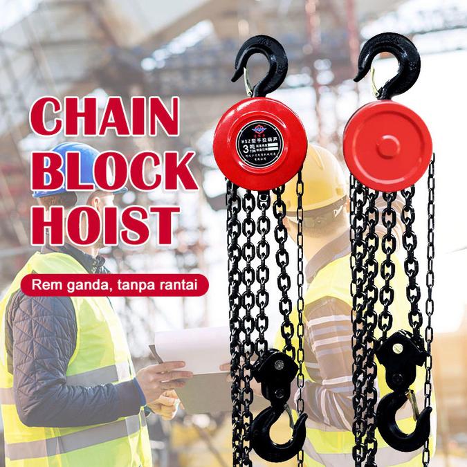 Derek Blok Rantai Katrol Angkat Barang Manual Kapasitas 1 Ton 2 Ton dengan Rantai 3 Meter atau 6 Met