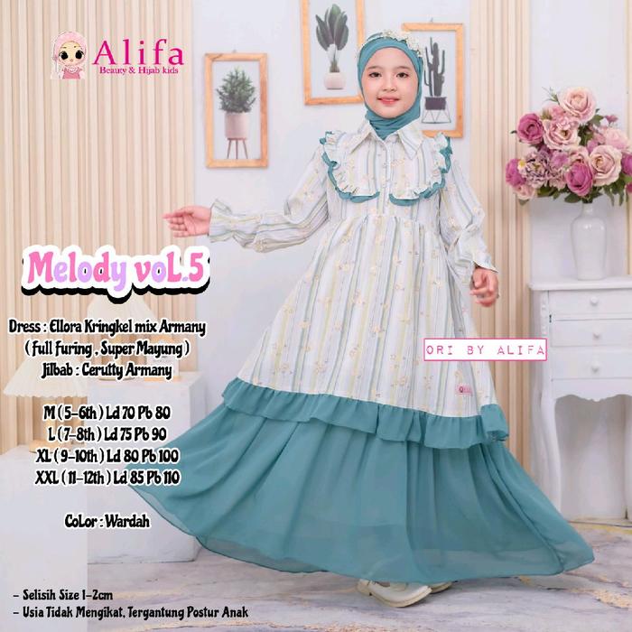 Alifa MELODY VOL 5 KIDS BY ALIFA Dress Ellora Kringkel mix Armany Full Furing Super Mayung Jilbab Ce