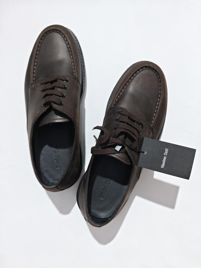 Massimo Dutti Leather Derby Shoes in Mottle Dark Brown - Sepatu Formal Kerja Office Executive Pria