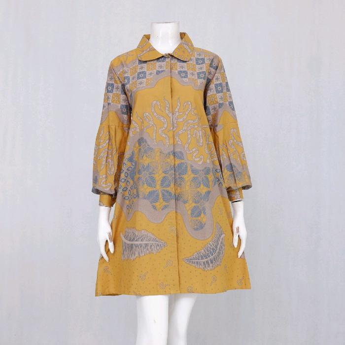 Tunik Wanita Batik Rinjani Motif Pola Katun Kancing depan Katun
