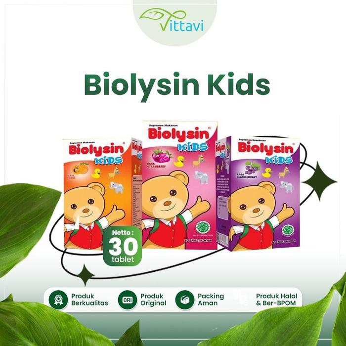 ☘Wellyna☘ Biolysin Kids Tablet Hisap Box Isi 30 Pc /  Biolisin Permen  Tablet Kunyah Vitamin & Suple