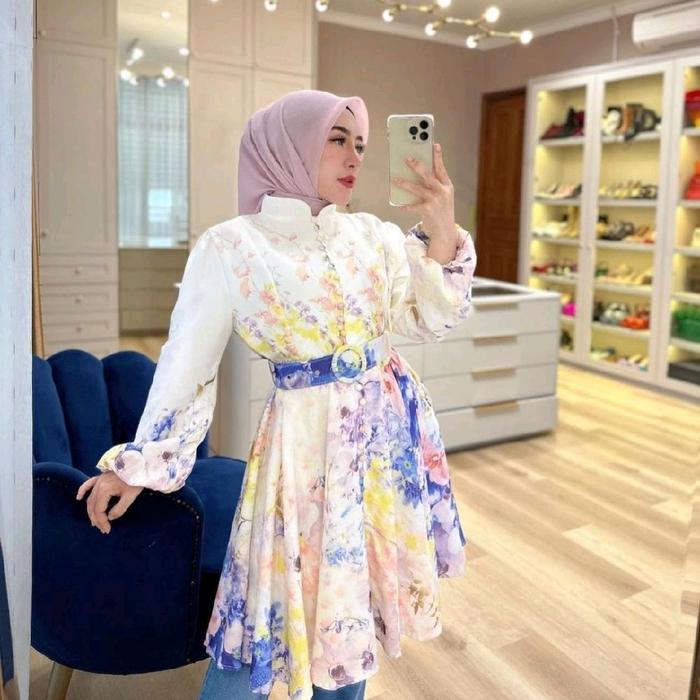 Tunik Panjang Import limited  Shellasaukia Muslim Wanita Dewasa Remaja Lebaran Mewah Maxi Nyaman Pes