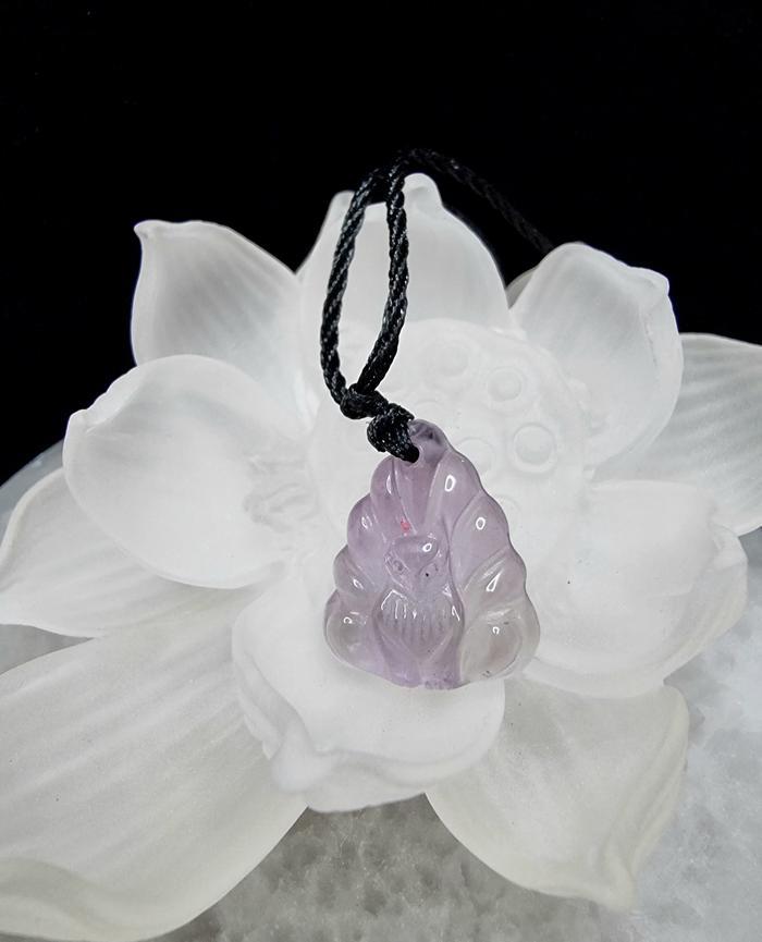 Kalung Liontin Batu Amethyst Quartz 9 Tails Fox Natural 25mm F937