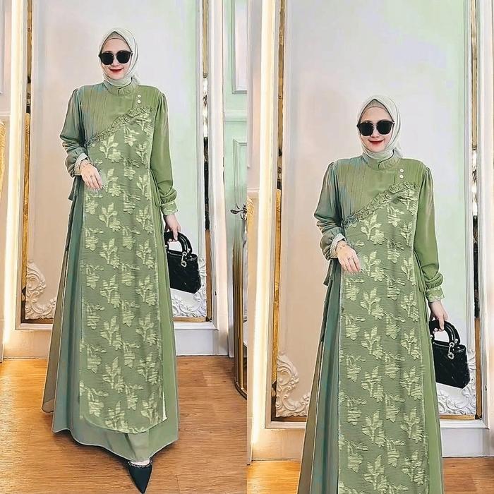 Gamis jumbo Terbaru kekinian Kain Zaquar Premium Motif Bunga Timbul UP TO LD 140 Crinkle Airflow Nya