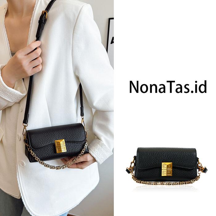 NonaTas Tas Selempang Wanita Elegan Tali Rantai Premium dengan Penutup Magnetik. Tas Bahu Kulit Sint