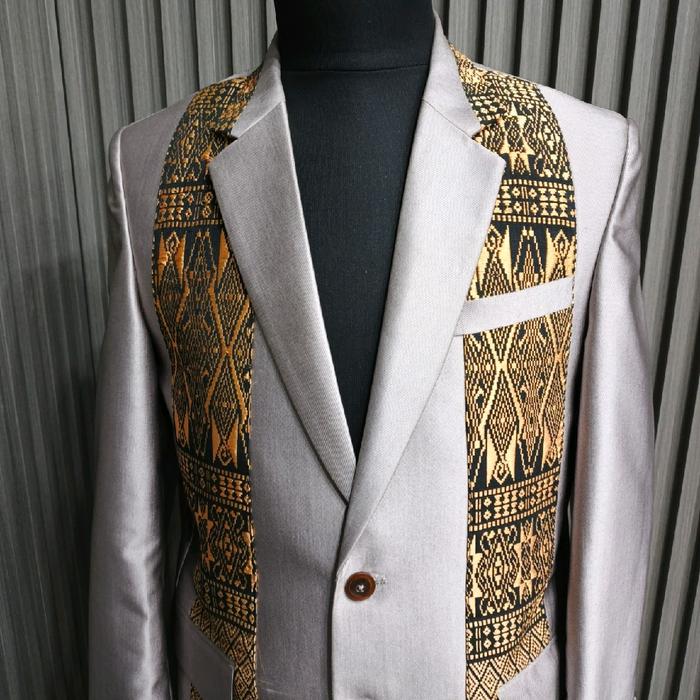 jas kombinasi gold dengan bahan wool. premium shining