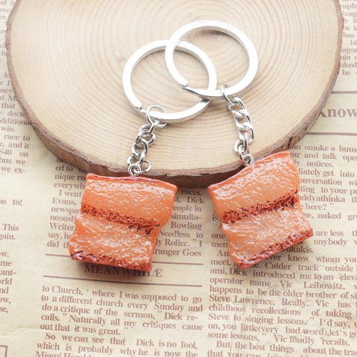 Cartoon resin Mini Simulation Food Grilled Meat Key Holder Chain Bag Pendant Accessories Keyring Jew
