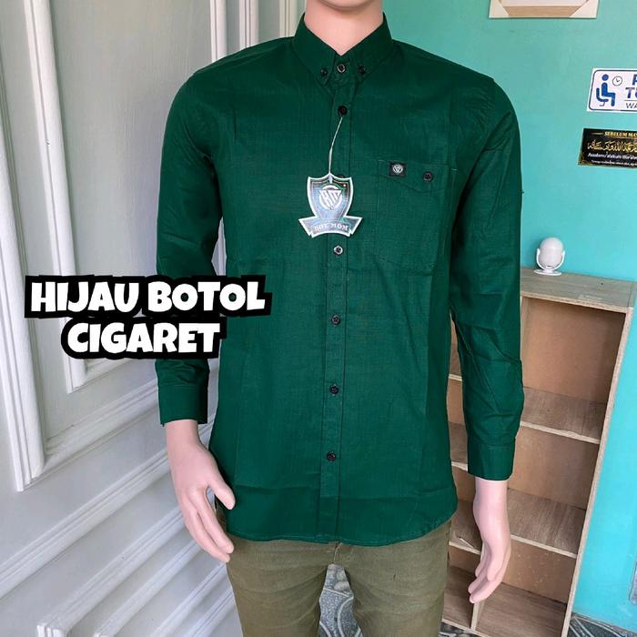 HIJAU BOTOL KEMEJA POLOS PANJANG KAIN CIGARET WARNA CIGARET slim fit