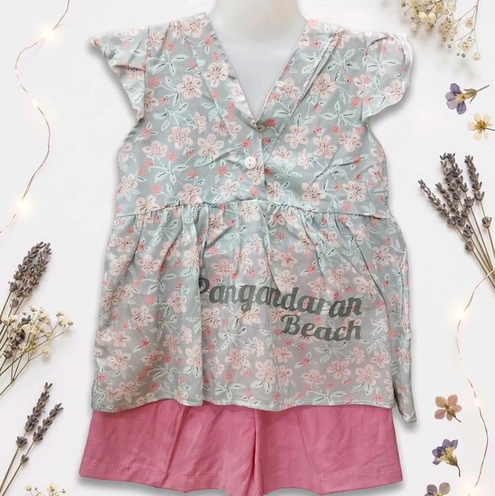 Set Gitsa  Baju Anak Perempuan Bunga dan Warna Pastel Bahan Rayon Motif