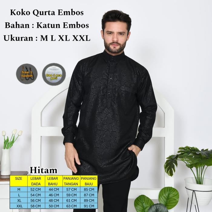 Baju koko kurta embos lengan panjang pria dewasa destro bandung - jubah gamis original Katun Toyobo 