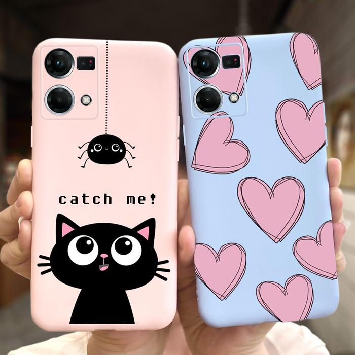 For OPPO Reno7 4G Case Lovely Cartoon Heart Shockproof Cover For OPPO