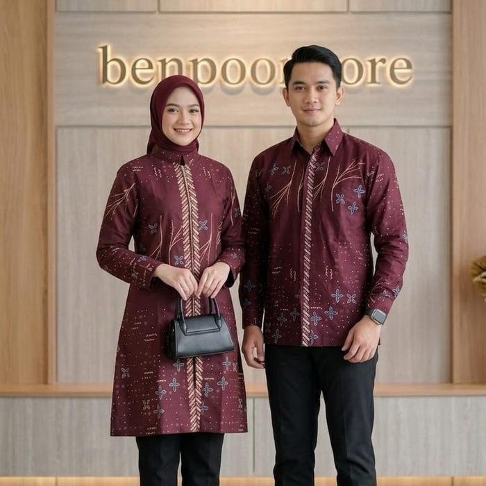 BENPOOR STORE -  Baju Batik Couple Lengan Panjang Blouse Boler Motif Anjani  Terbaru Bahan Katun Pre