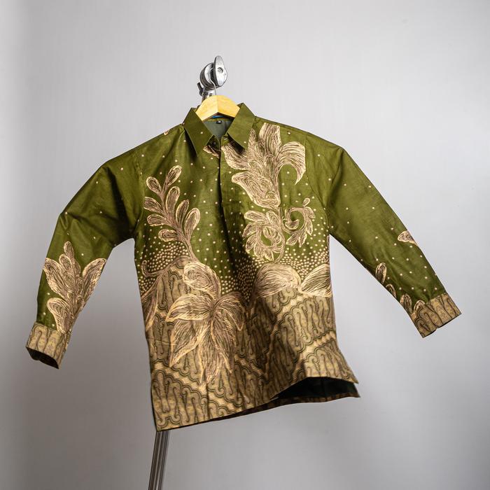 kemeja baju batik pria lapis furing ekslusive lengan panjang Anggrek Hijau Lumut ijo Katun Motif
