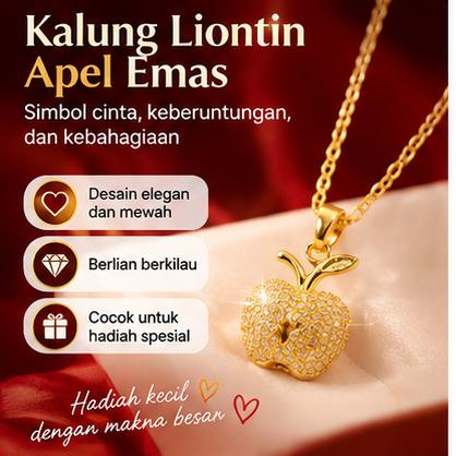 Kalung liontin apel emas berkilau, hadiah Tahun Baru Imlek untuk pacar. Desain mewah berkilau, penuh