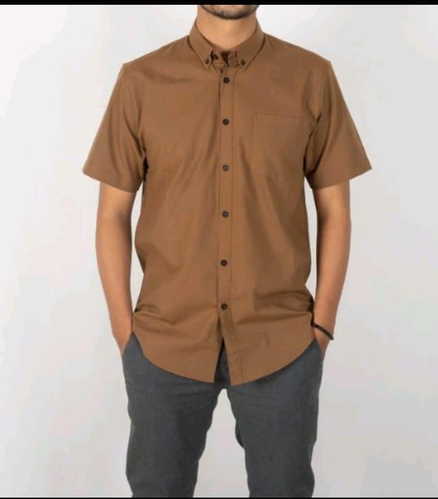 PROMO KEMEJA POLOS PRIA WARNA COKLAT TUA LENGAN PENDEK baju Korean regular tactical trendy teracota 